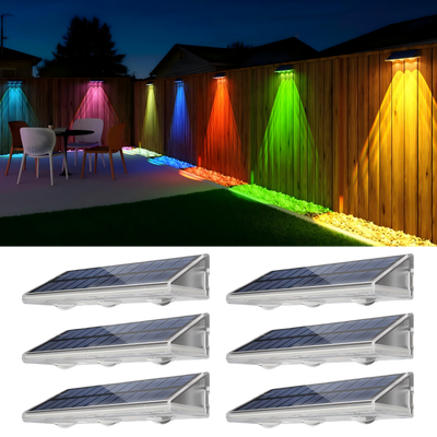 YiLaie  6  pcs Warm White & RGB Solar Fence Lights Outdoor