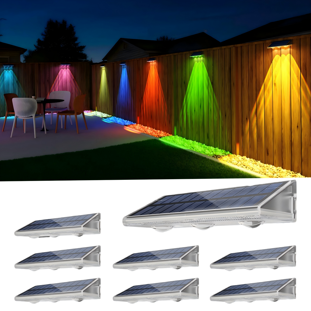 YiLaie  8 pcs Warm White & RGB Solar Fence Lights Outdoor
