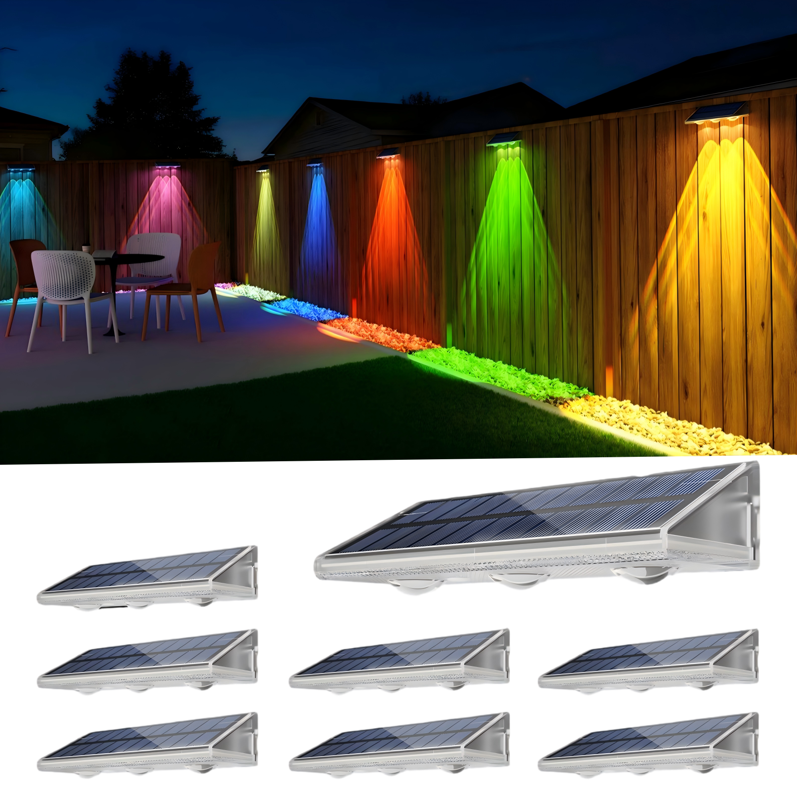 YiLaie Warm White & RGB Solar Fence Lights Outdoor
