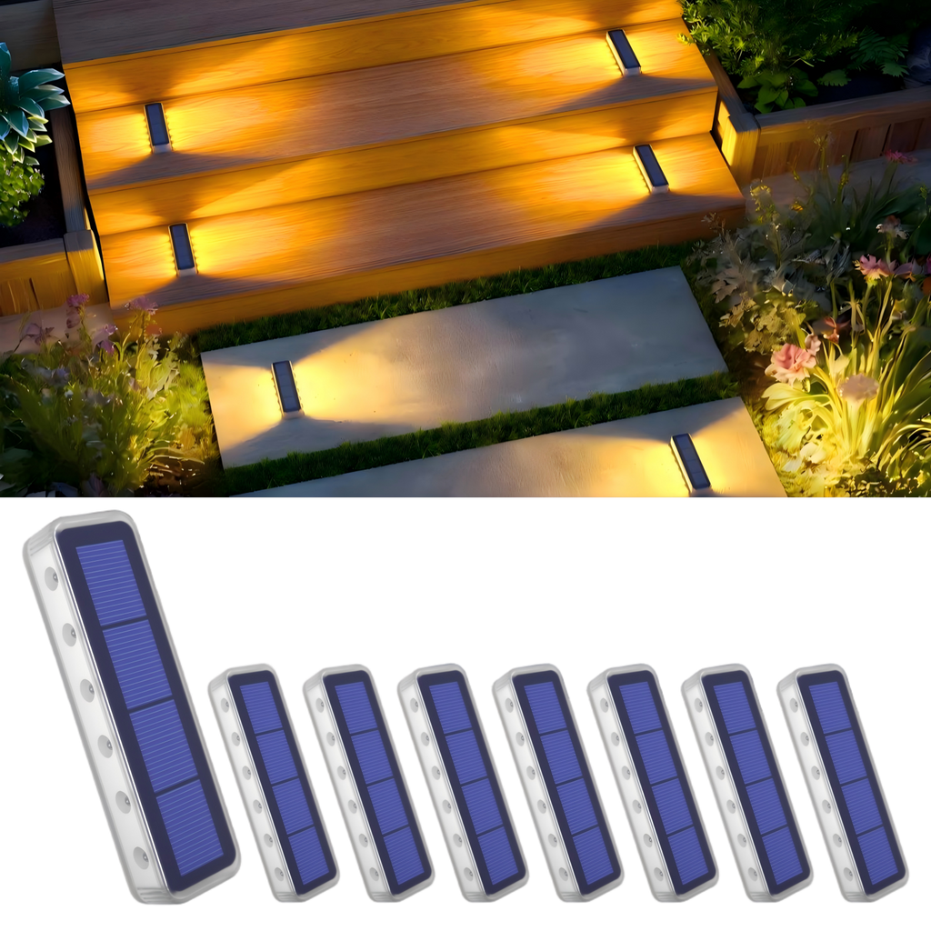 YiLaie 8 pcs Warm White Two-Sided Illumination  Solar Step Lights