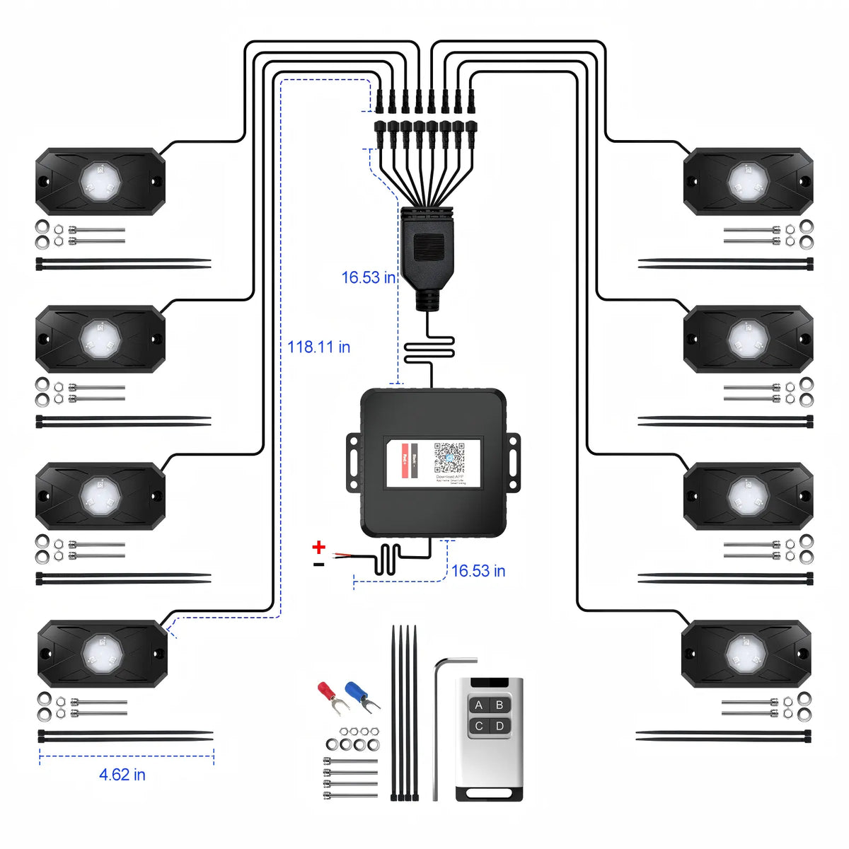 YiLaie X-Type RGB Rock Lights, 8 Pods,App&RF Remote for Truck ATV UTV