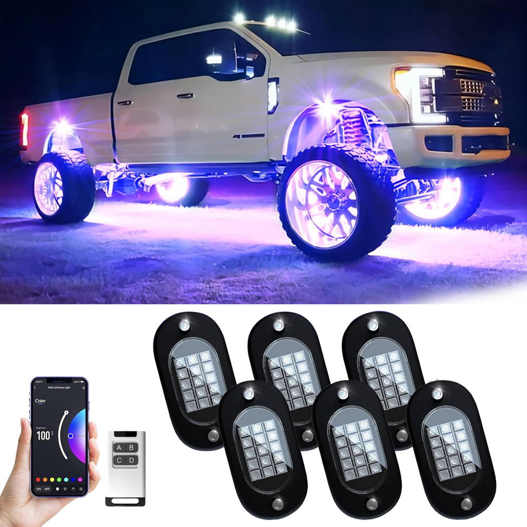 YiLaie 6 Pods RGB Rock Lights, 60 LEDs, 12V