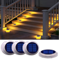 Beveled Round Warm White Solar  OUTDOOR Deck Lights  4 PACKS