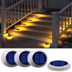 Beveled Round Warm White Solar  OUTDOOR Deck Lights  4 PACKS