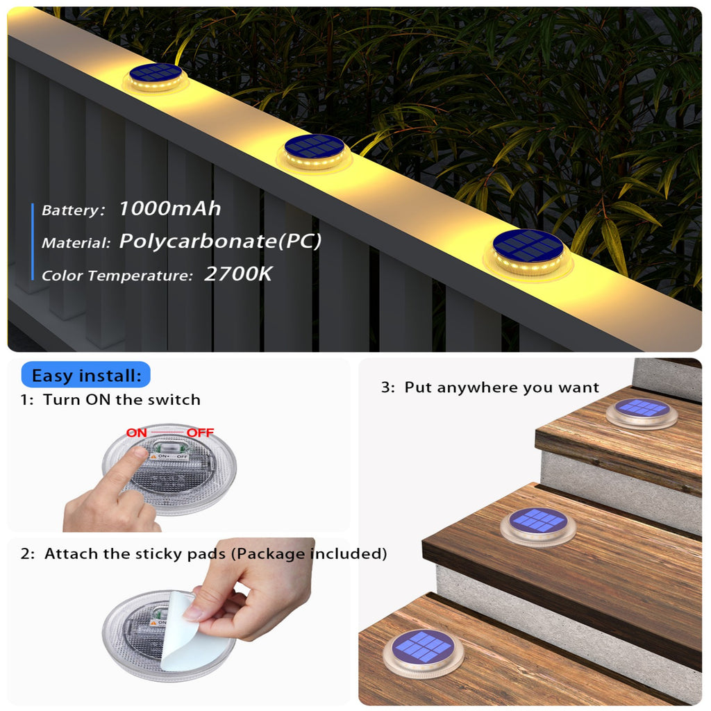 Beveled Round Warm White Solar  OUTDOOR Deck Lights  EASY INSTALL