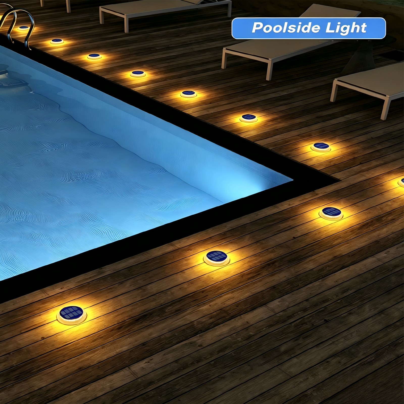 Beveled Round Warm White Solar poolside  Lights Waterproof  IP68