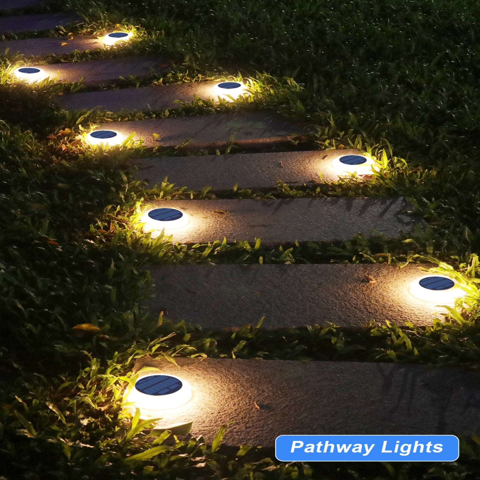 Beveled Round Warm White Solar pathway Lights 