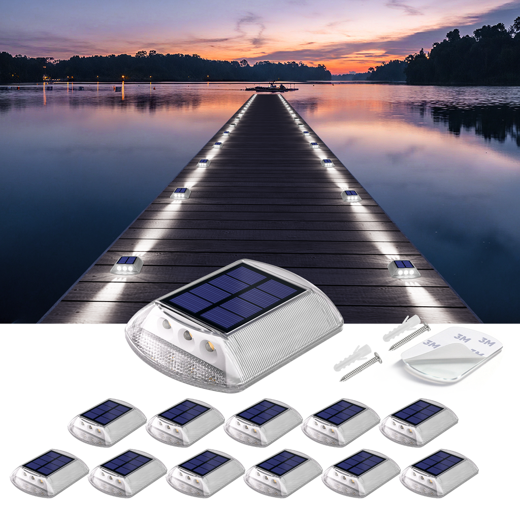 YiLaie Two‑Sided Side Glow Solar Driveway Lights 12‑Pack,White Lights