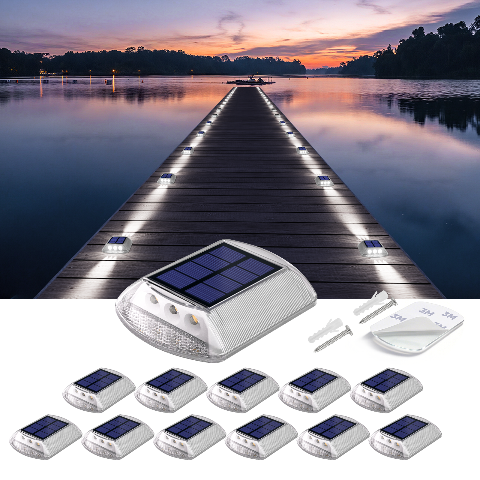 YiLaie Two‑Sided Side Glow Solar Driveway Lights 12‑Pack,White Lights