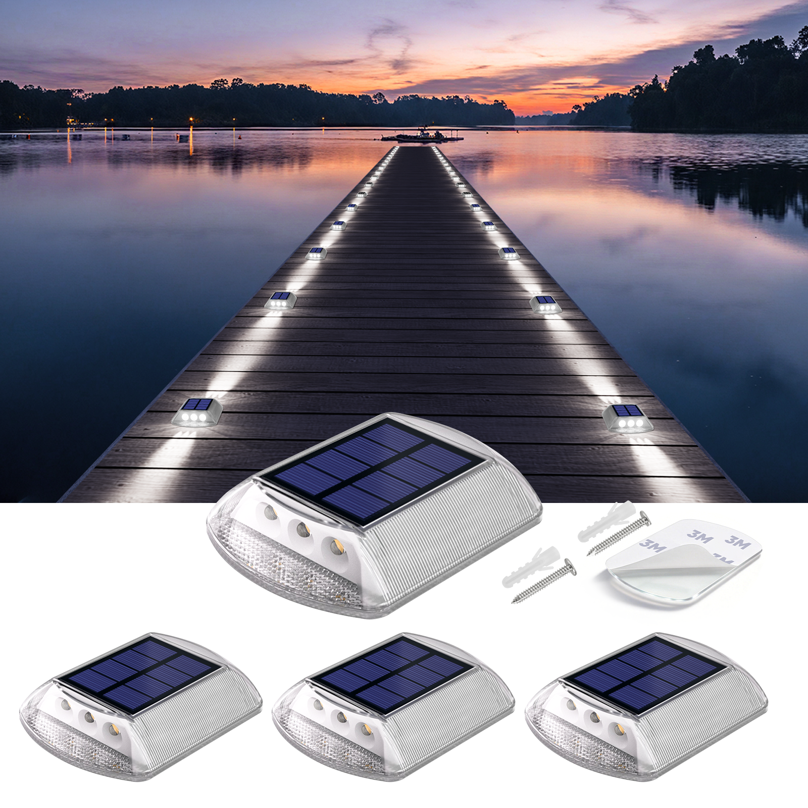 YiLaie Two‑Sided Side Glow Solar Driveway Lights 4‑Pack,White Lights