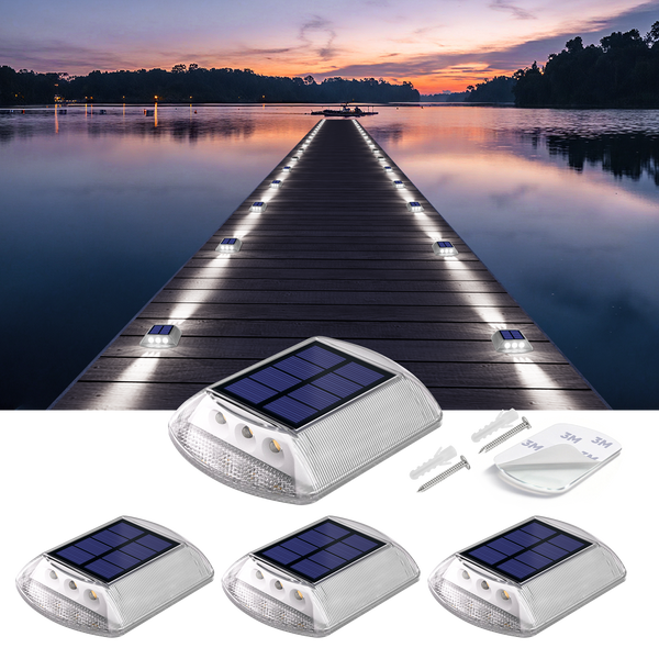 YiLaie Two‑Sided Side Glow Solar Driveway Lights 4‑Pack,White Lights