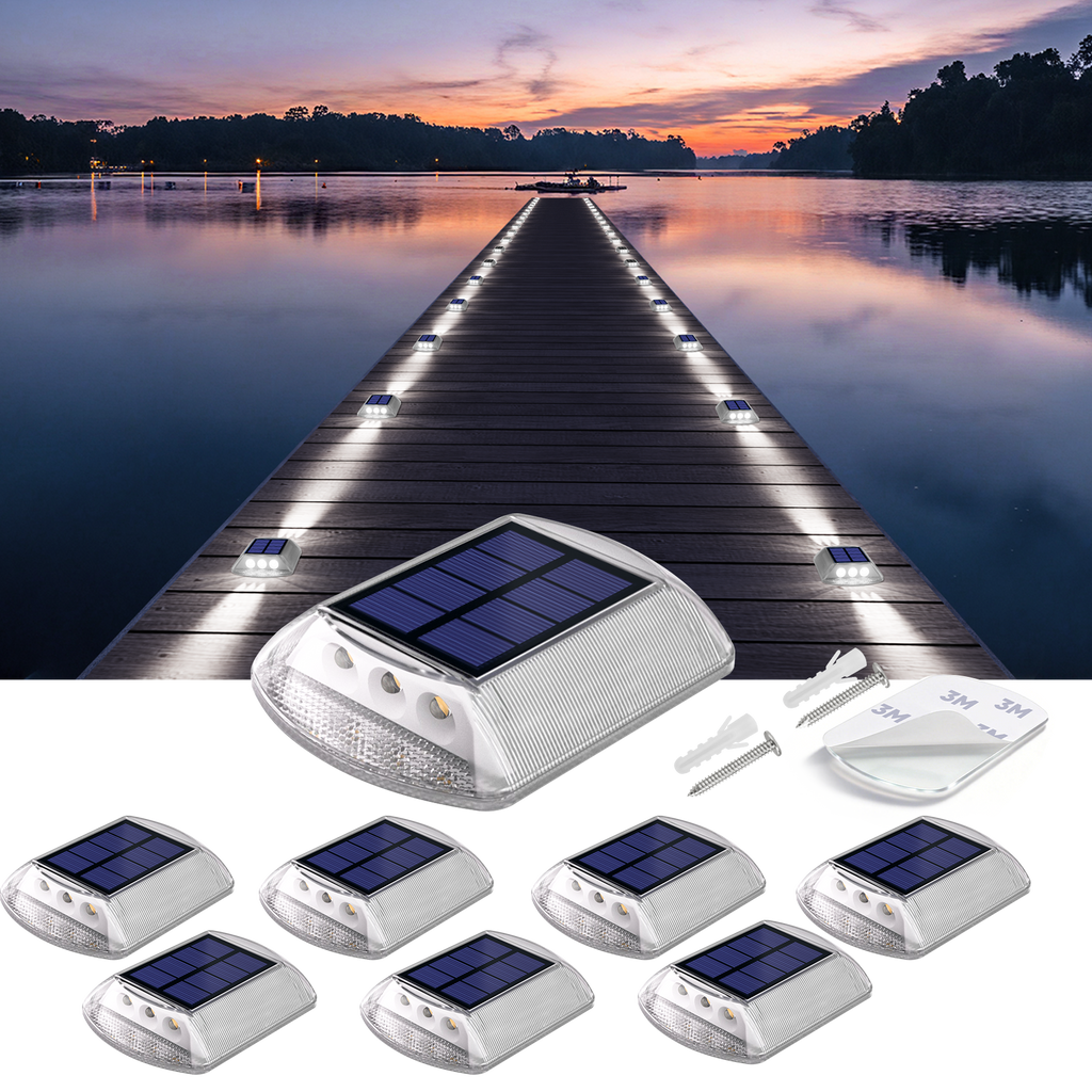 YiLaie Two‑Sided Side Glow Solar Driveway Lights 8‑Pack,White Lights