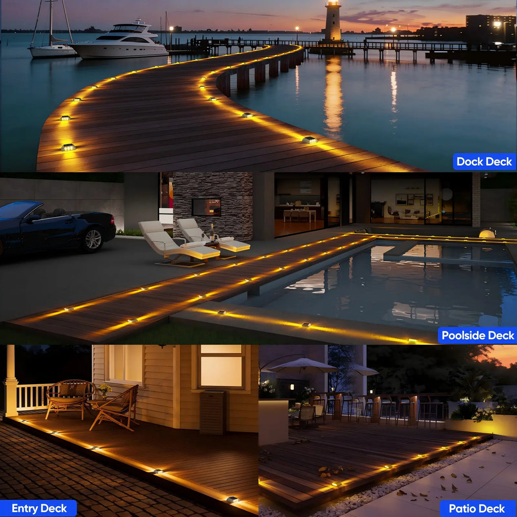 YiLaie Two‑Sided Side Glow Solar Deck Lights 12 Pcs, Amber Warm Marker Lights