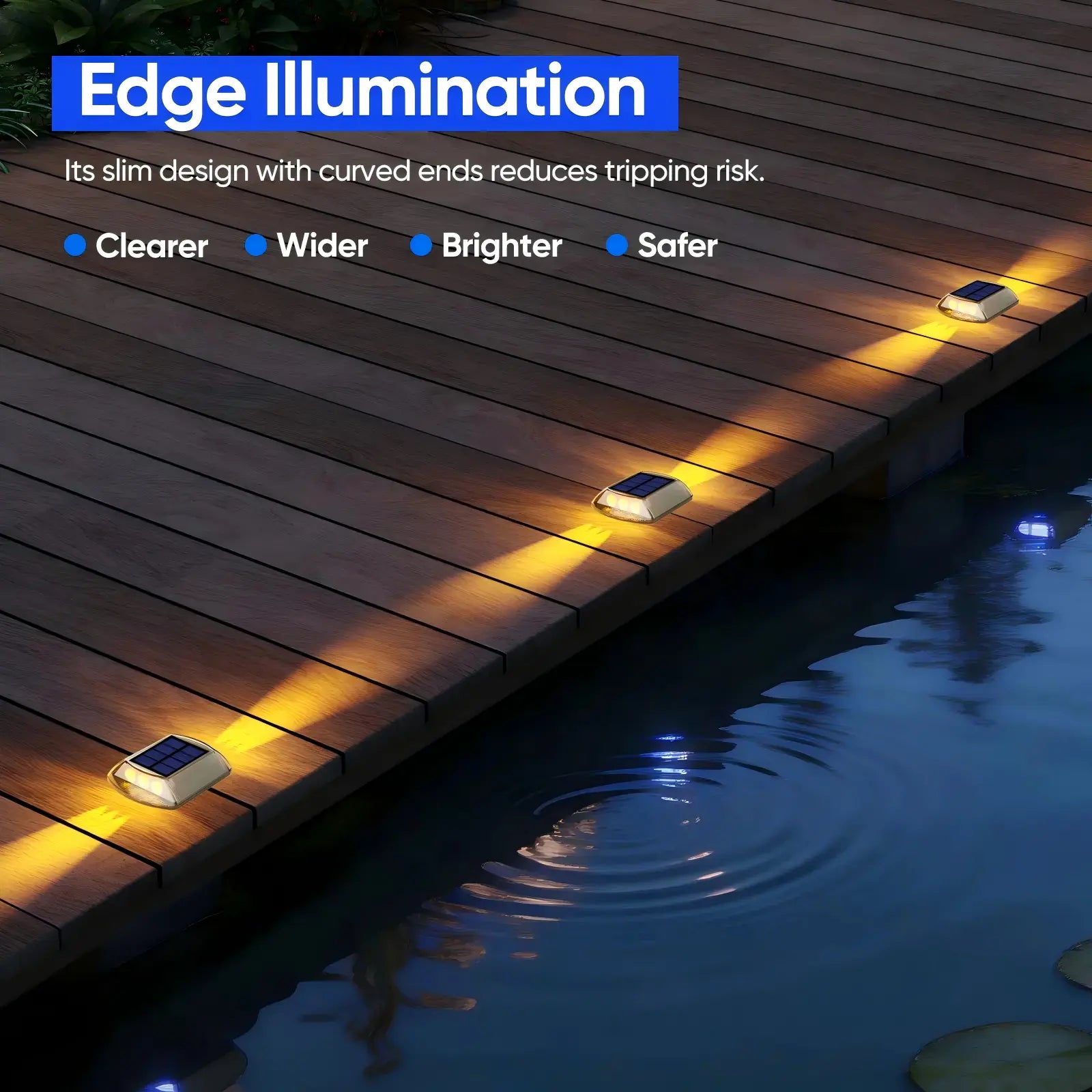 YiLaie Two‑Sided Side Glow Solar Deck Lights 12 Pcs, Amber Warm Marker Lights