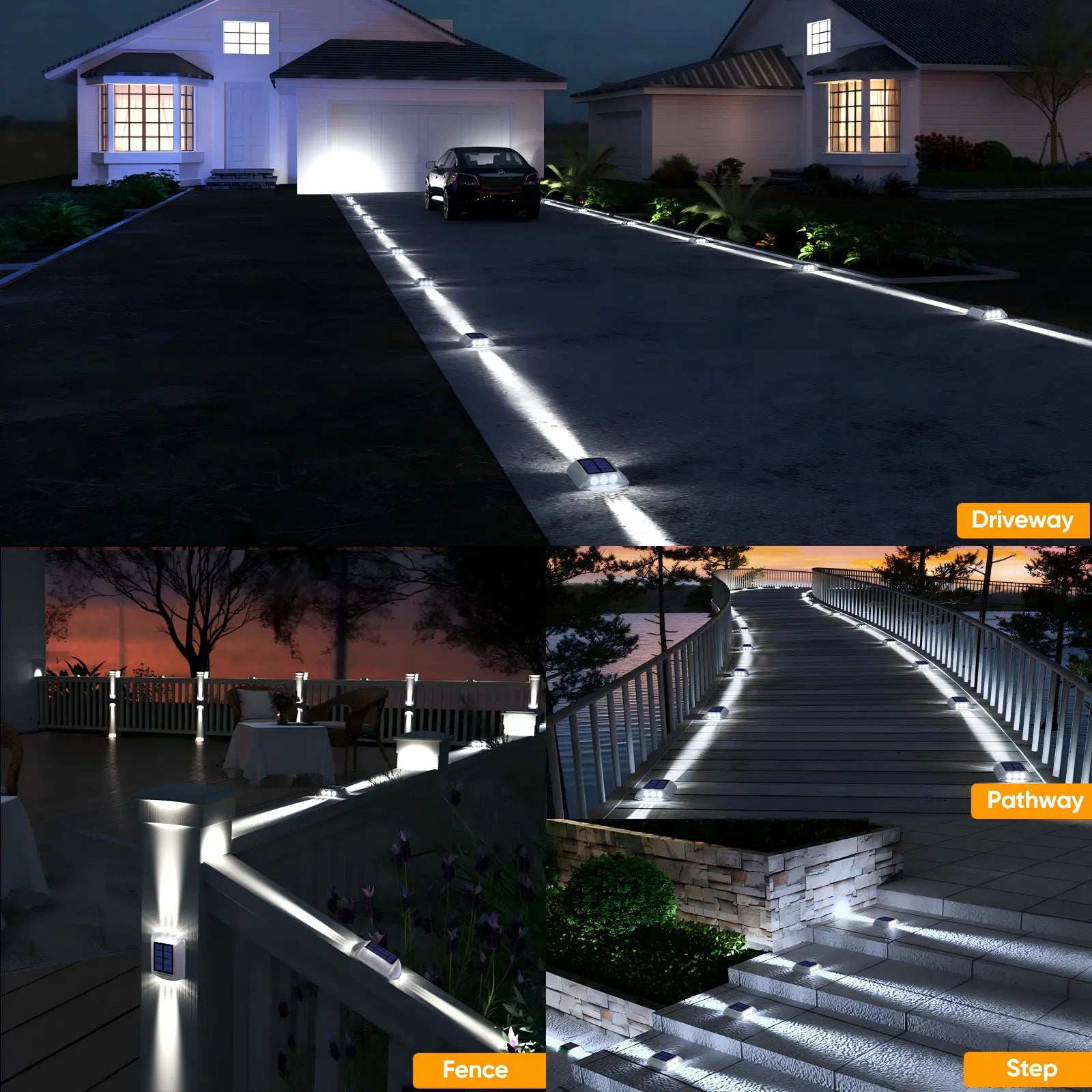 YiLaie Two‑Sided Side Glow Solar Driveway Lights 12‑Pack,White Lights