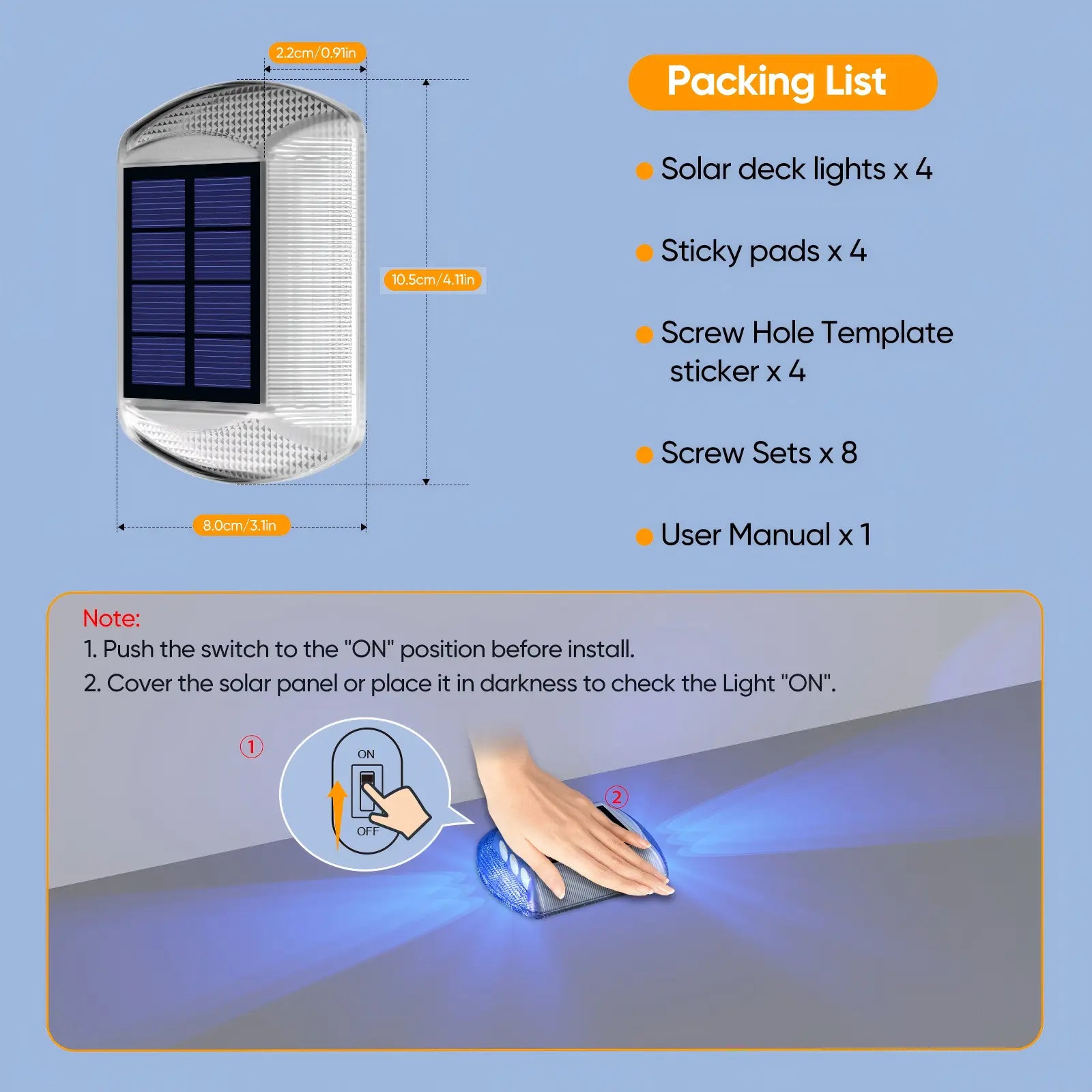 YiLaie Blue Two‑Sided Side Glow Solar Driveway Lights 4‑Pack