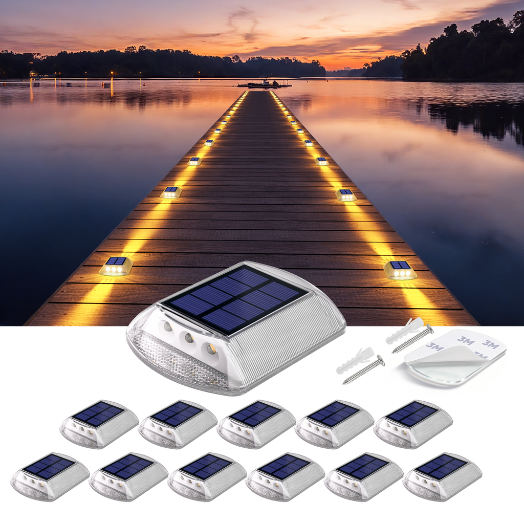 YiLaie Two‑Sided Side Glow Solar Deck Lights 12 Pcs, Amber Warm Marker Lights