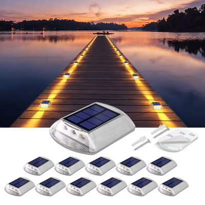 YiLaie Two‑Sided Side Glow Solar Deck Lights 12 Pcs, Amber Warm Marker Lights