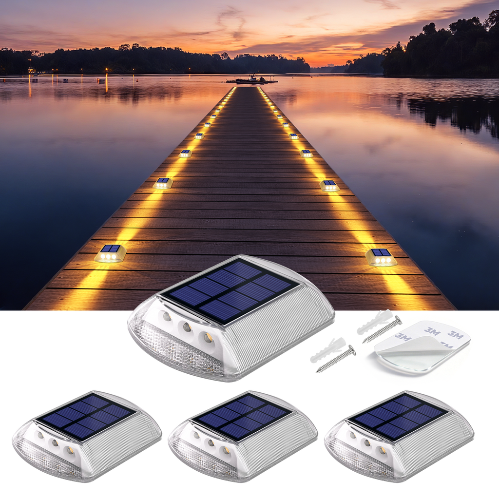 YiLaie Two‑Sided Side Glow Solar Deck Lights 4 Pcs, Amber Warm Marker Lights