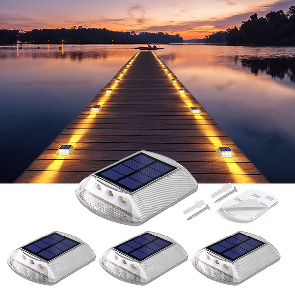YiLaie Two‑Sided Side Glow Solar Deck Lights 4 Pcs, Amber Warm Marker Lights