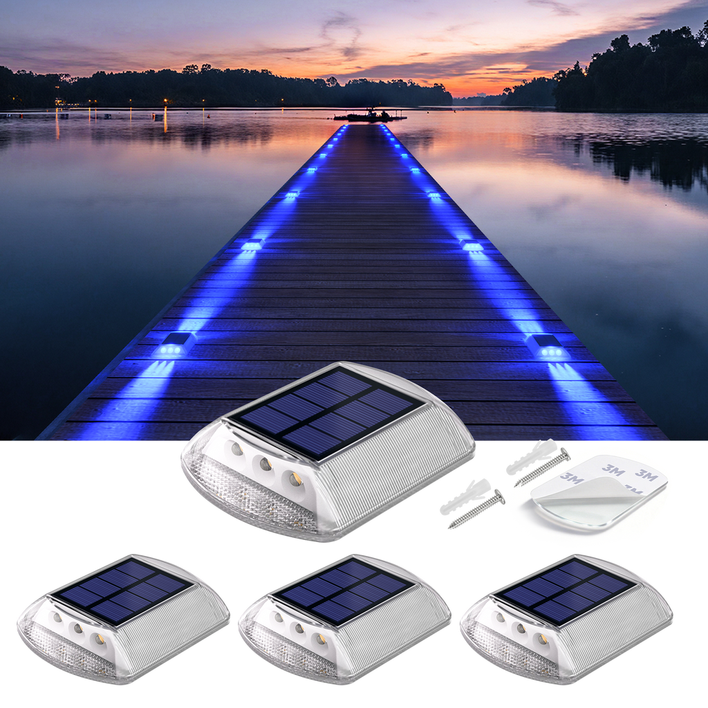 YiLaie Blue Two‑Sided Side Glow Solar Driveway Lights 4‑Pack