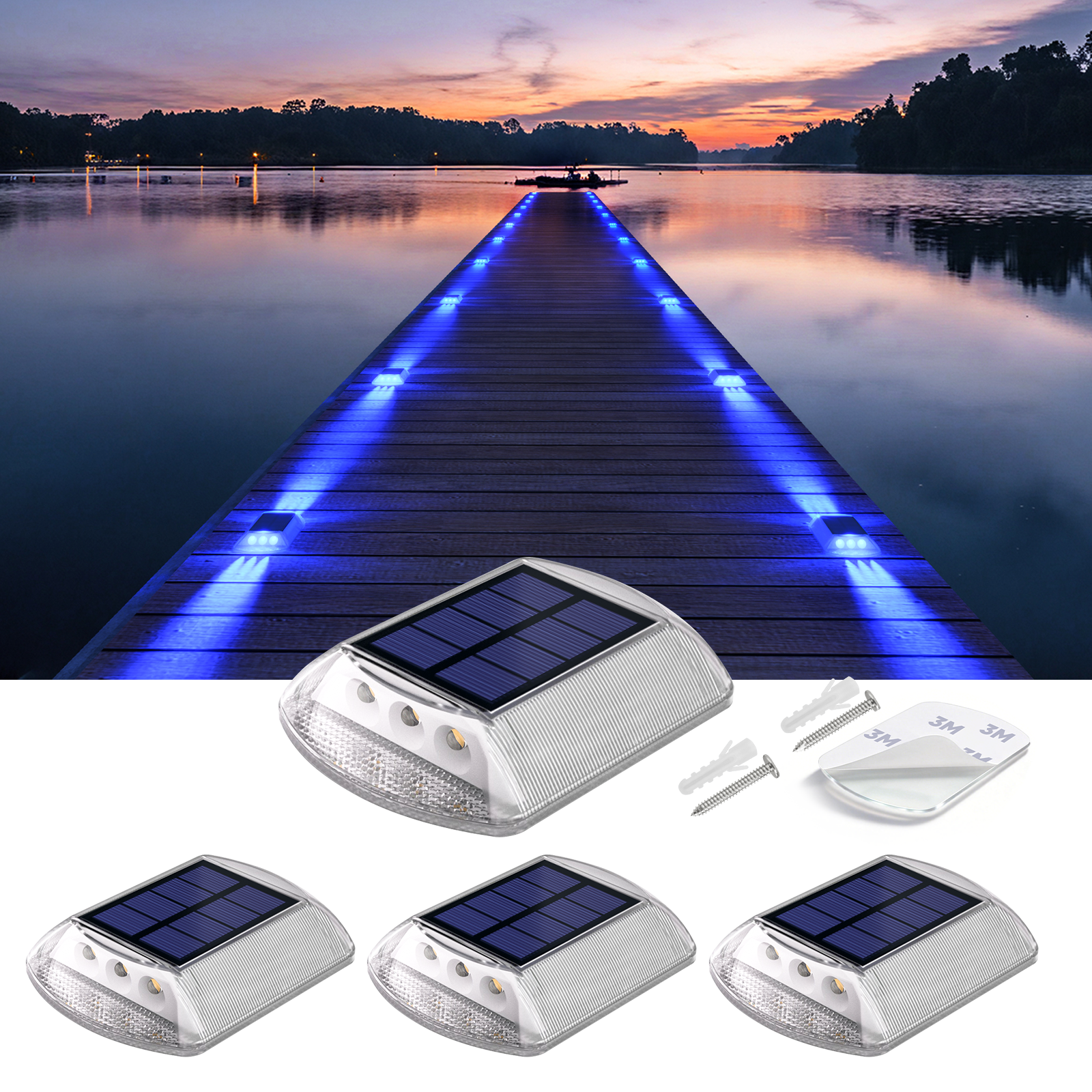 YiLaie Blue Two‑Sided Side Glow Solar Driveway Lights 4‑Pack