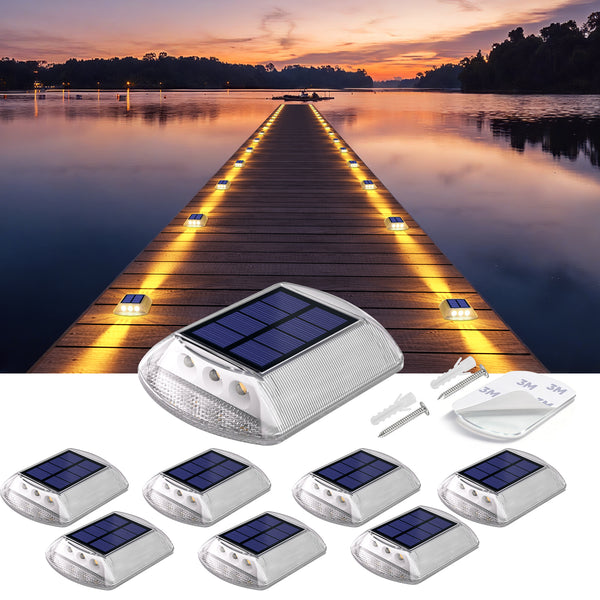 YiLaie Two‑Sided Side Glow Solar Deck Lights 8 Pcs, Amber Warm Marker Lights