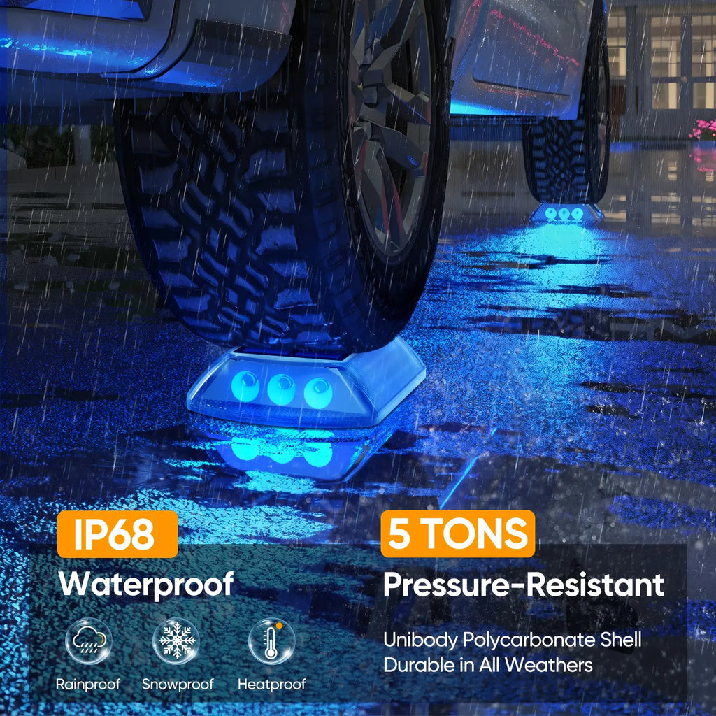 YiLaie Blue Two‑Sided Side Glow Solar Driveway Lights 4‑Pack