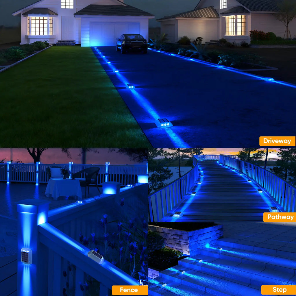 YiLaie Blue Two‑Sided Side Glow Solar Driveway Lights 4‑Pack