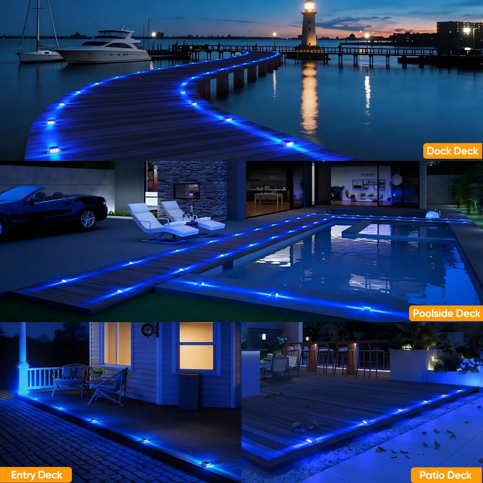 YiLaie Blue Two‑Sided Side Glow Solar Driveway Lights 4‑Pack