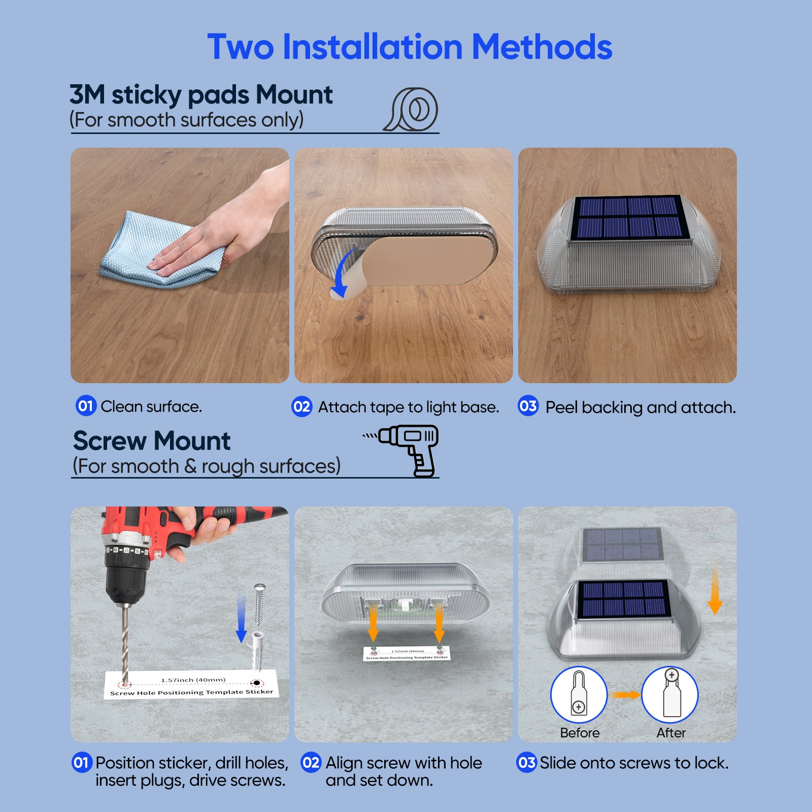 YiLaie Blue Two‑Sided Side Glow Solar Driveway Lights 4‑Pack