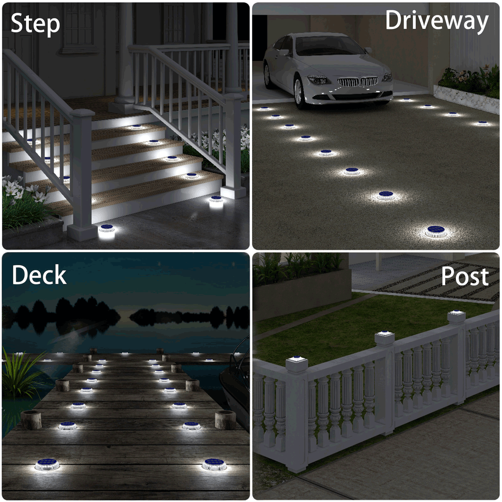 YiLaie Beveled Round White Solar Deck Lights Waterproof Outdoor Pathway Driveway Dock