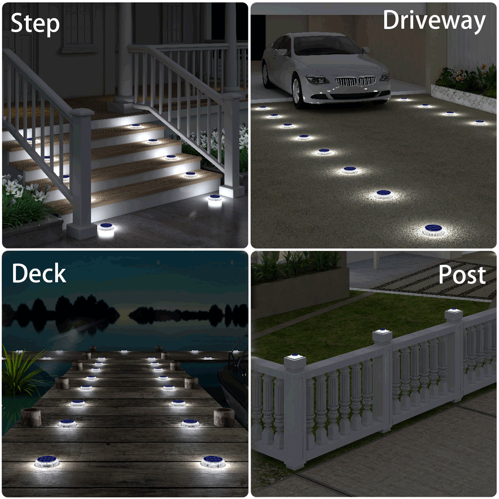 YiLaie Beveled Round White Solar Deck Lights Waterproof Outdoor Pathway Driveway Dock