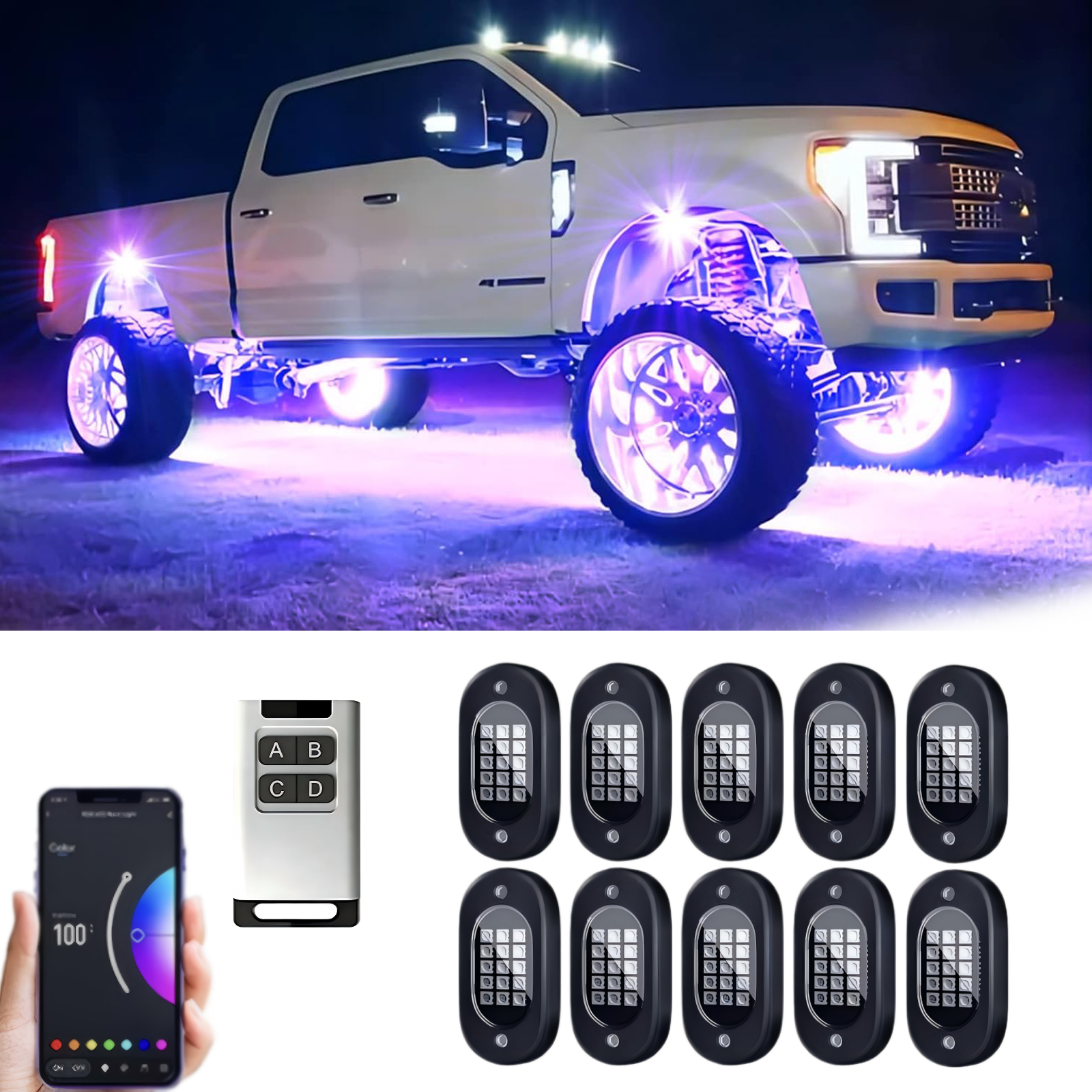YiLaie 10 PodS RGB Rock Lights, 60 LEDs, 12V