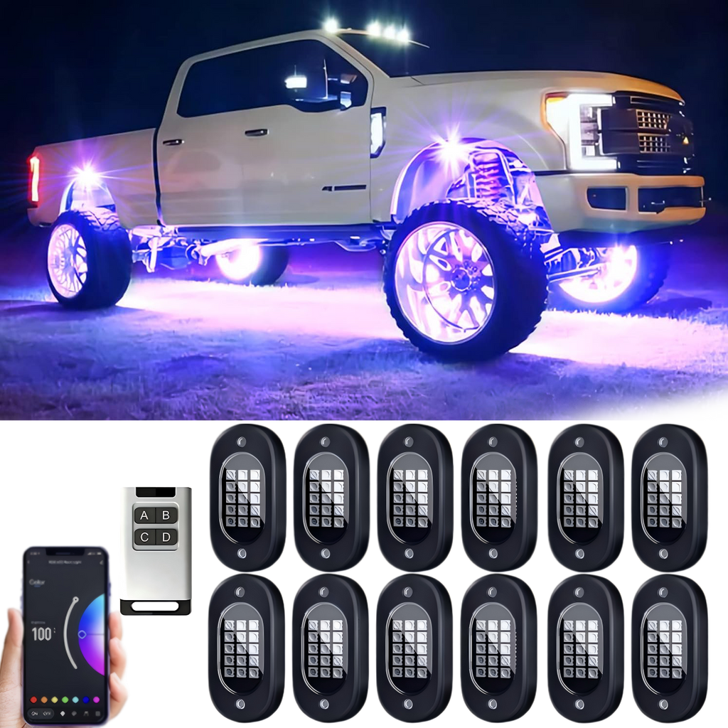 YiLaie 12 Pods RGB Rock Lights, 60 LEDs, 12V