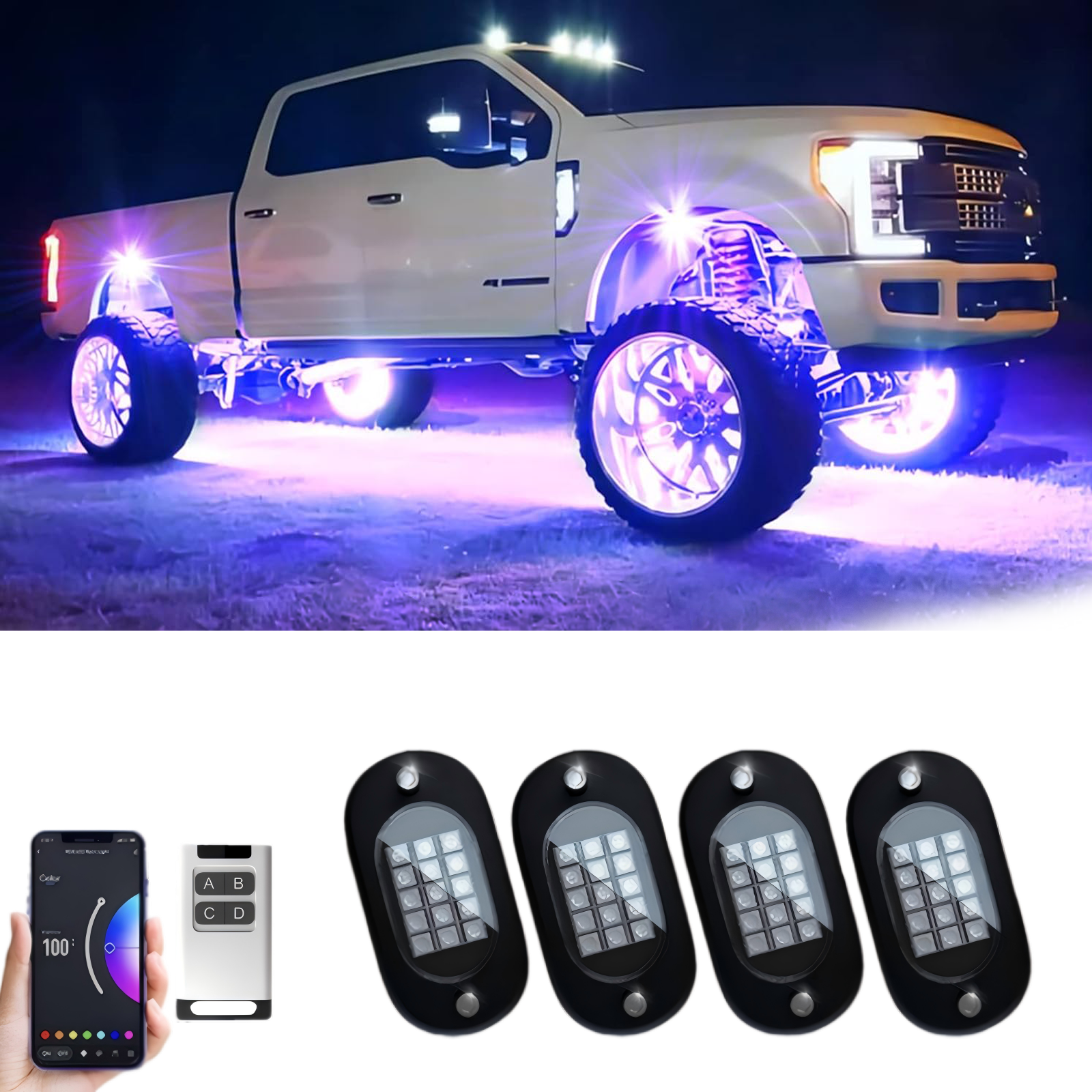 YiLaie 4 pods RGB Rock Lights, 60 LEDs, 12V