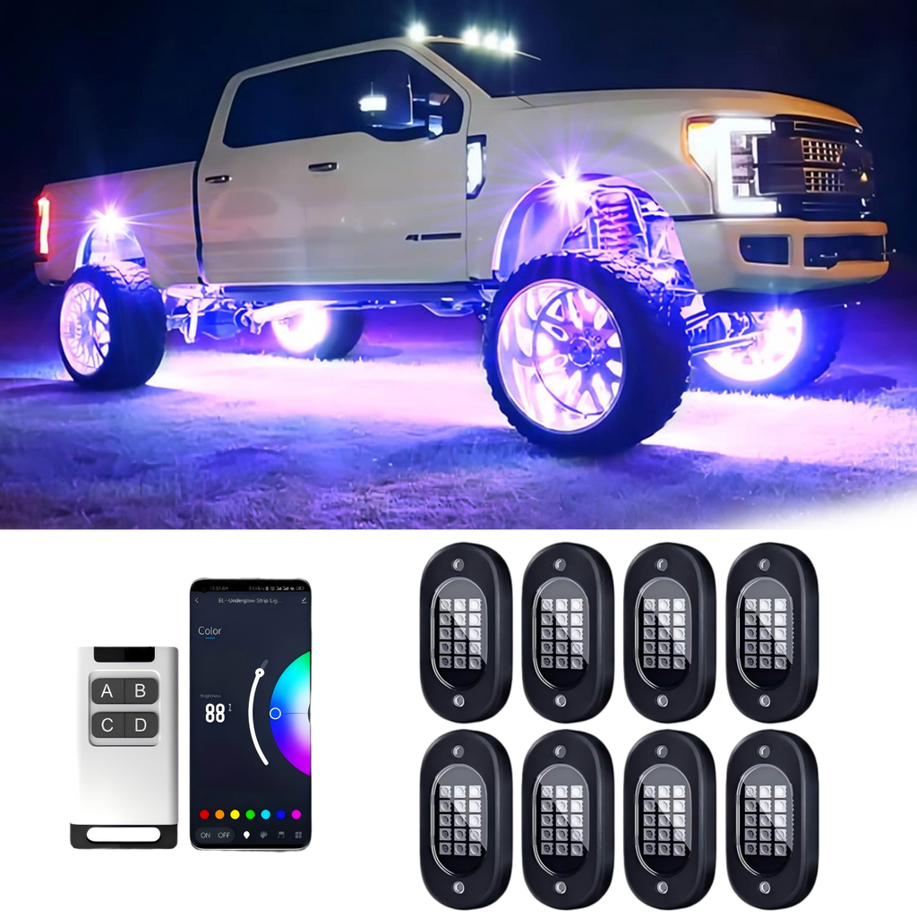 YiLaie 8 Pods RGB Rock Lights, 60 LEDs, 12V