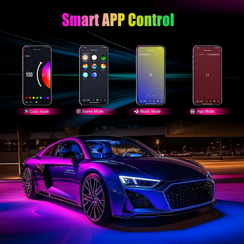 YiLaie DC 12V Cigarette Lighter Car Interior LED Lights, 3‑Key Wired Controller & App