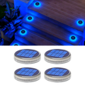 Round Blue Solar Outdoor Garden Pathway Deck Lights 4 packs