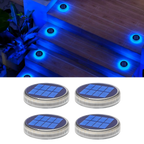 Round Blue Solar Outdoor Garden Pathway Deck Lights 4 packs