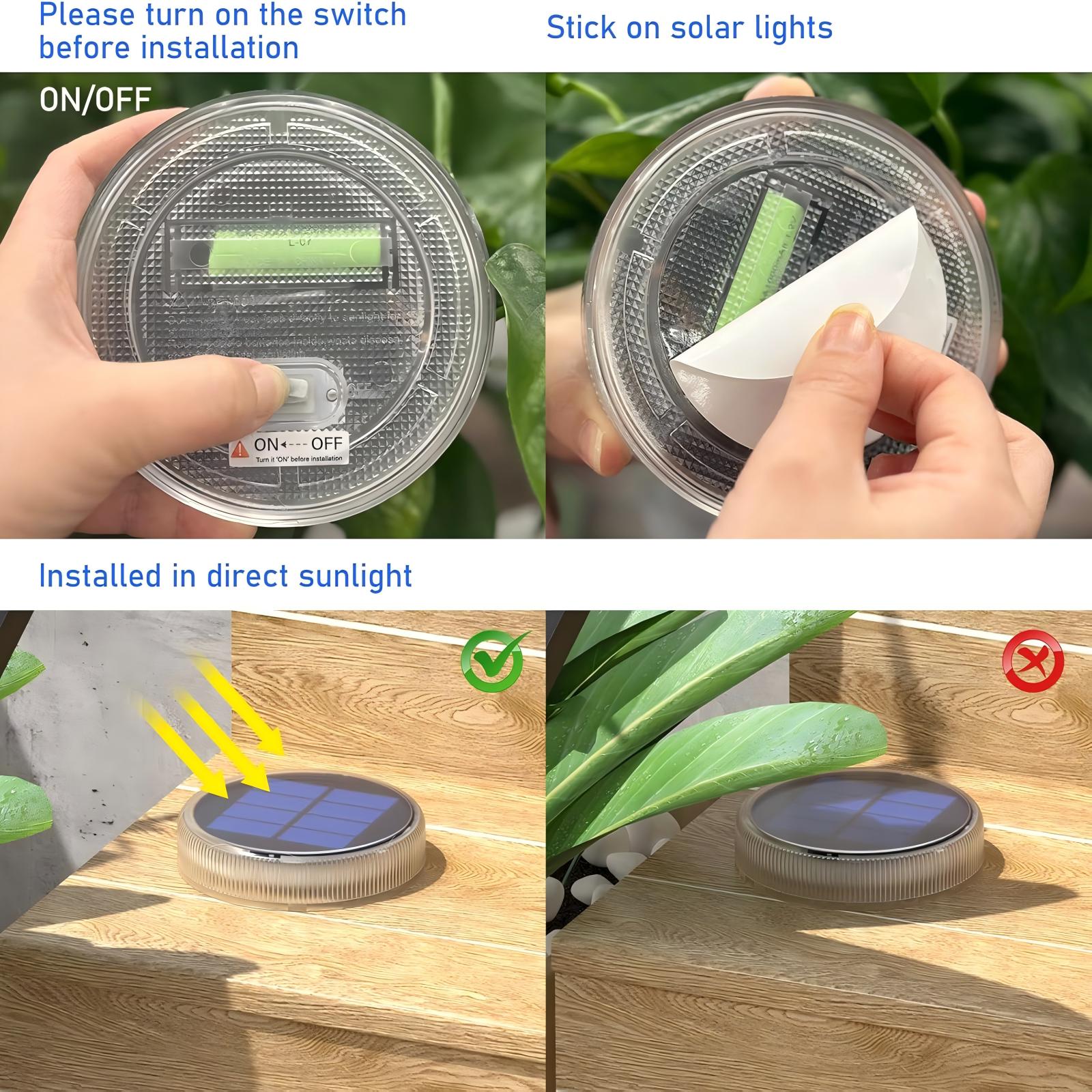 Round Blue Solar Outdoor Garden Pathway Deck Lights  installation