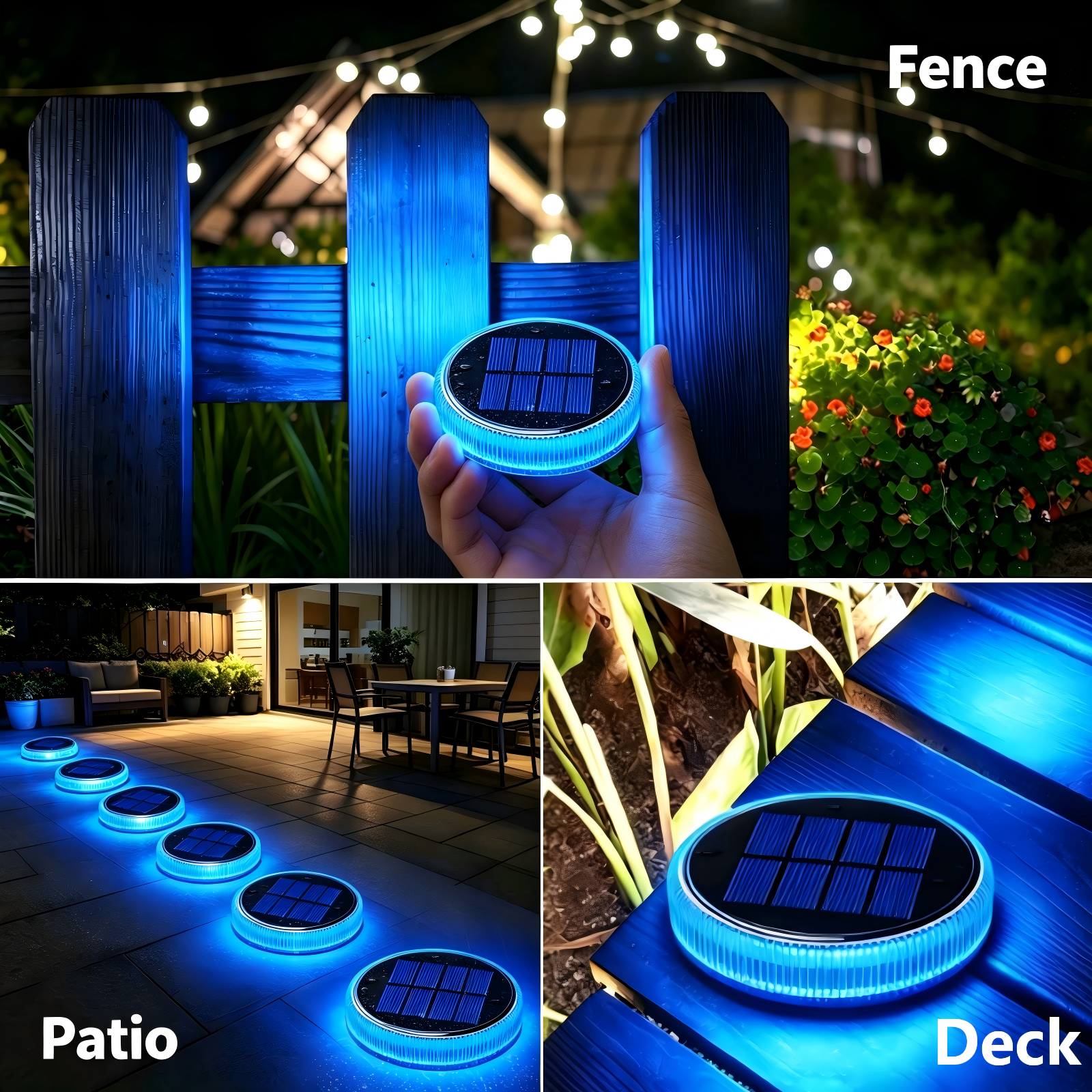 Round Blue Solar Outdoor Garden Pathway Deck Patio Lights 4