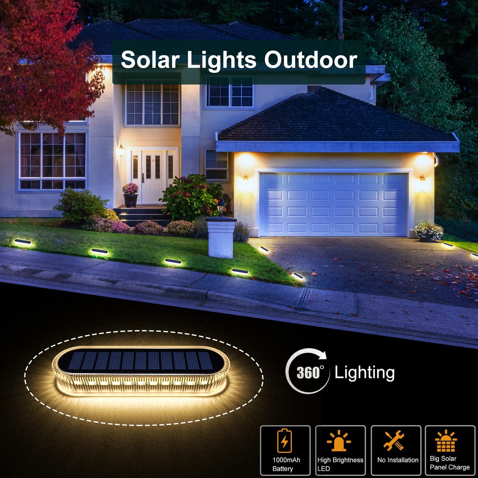 Warm White Long Strip Stick-On Solar Stair Lights Outdoor 360° Lighting