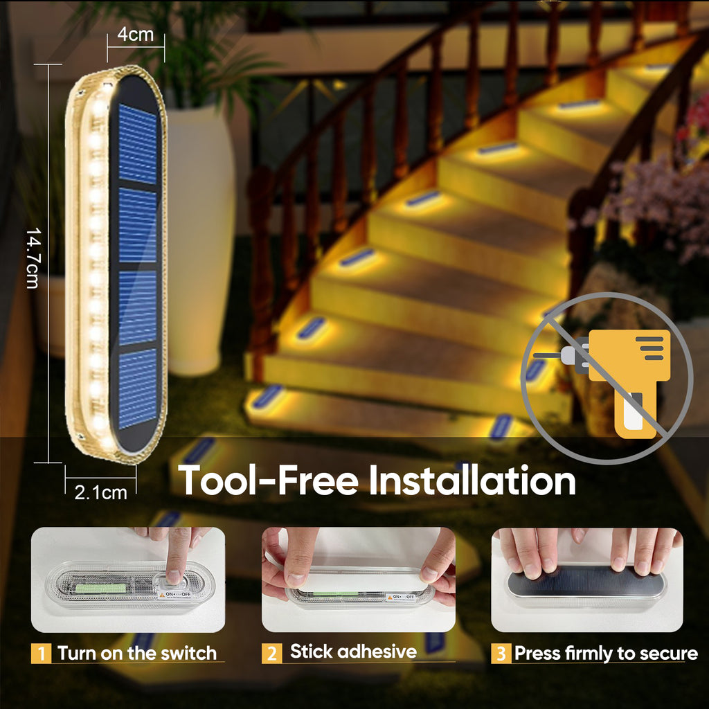 Warm White Long Strip Stick-On Solar Stair Lights Outdoor Tool-Free installation
