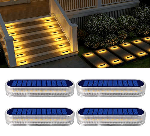 Warm White Long Strip Stick-On Solar Stair Lights Outdoor Waterproof 4 packs