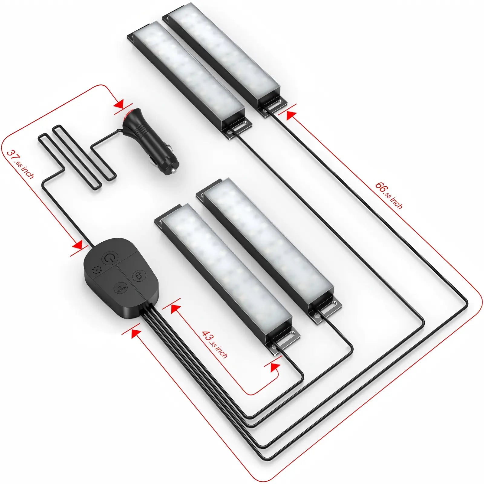 YiLaie DC 12V Cigarette Lighter Car Interior LED Lights, 3‑Key Wired Controller & App