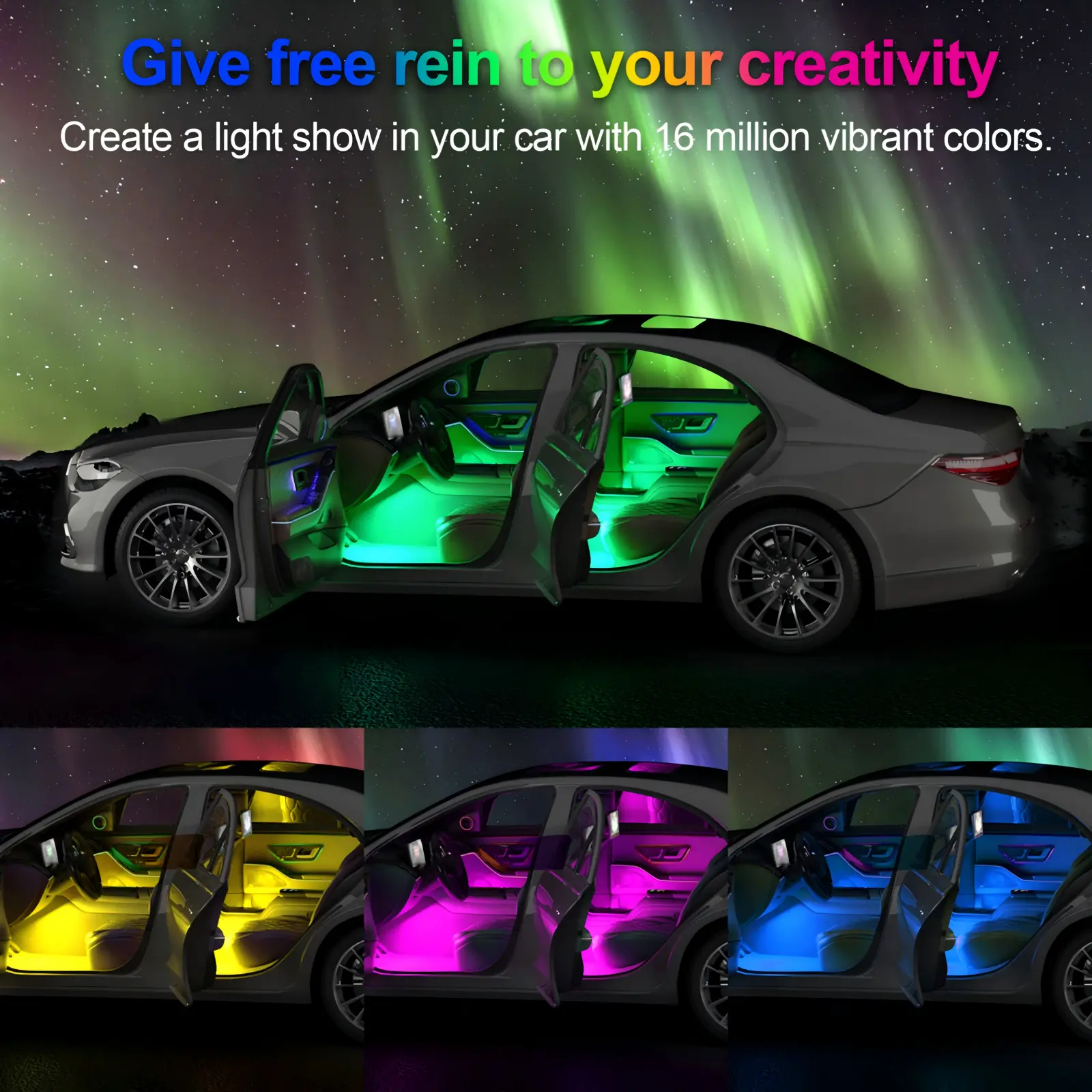 YiLaie DC 12V Cigarette Lighter Car Interior LED Lights, 3‑Key Wired Controller & App