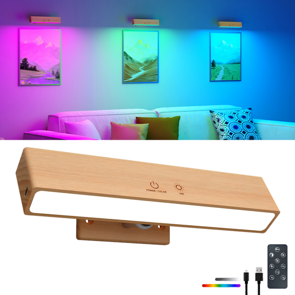 RGB Beech Wood Magnetic Wall Sconce, Rechargeable Dimmable Light- 1 pack