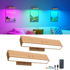 RGB Beech Wood Magnetic Wall Sconce, Rechargeable Dimmable Light - 2packs