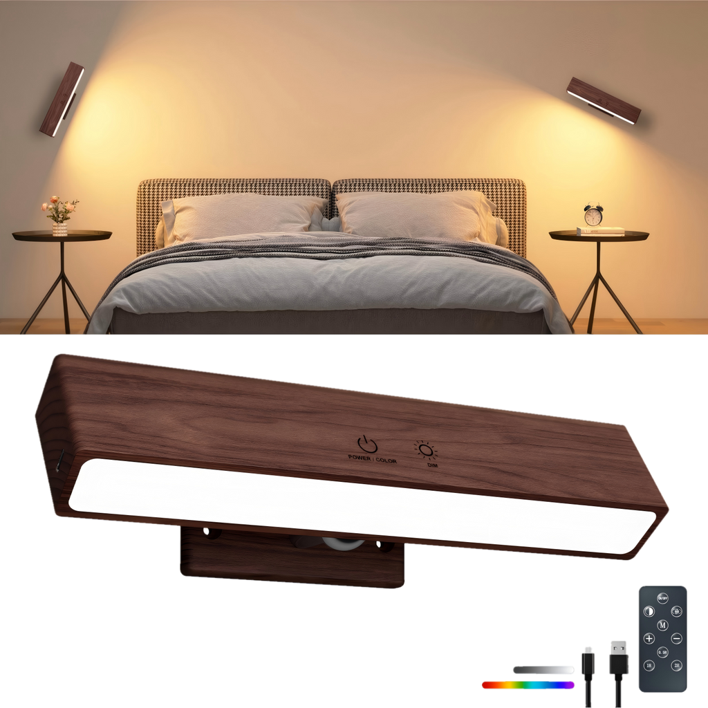YiLaie RGB Walnut Wood Rechargeable Wall Sconce - 1 pack